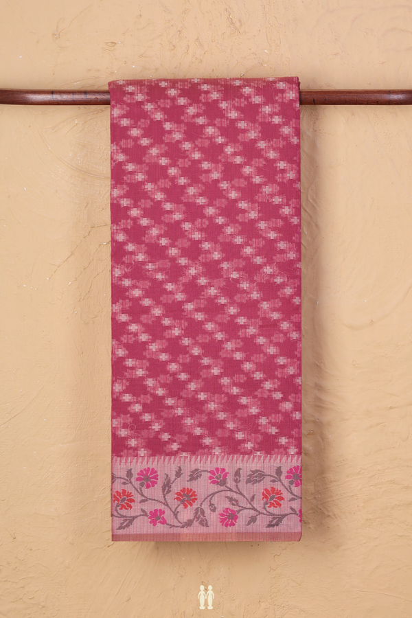 Kota Cotton Saree In Dusty Red With Diagonal Design