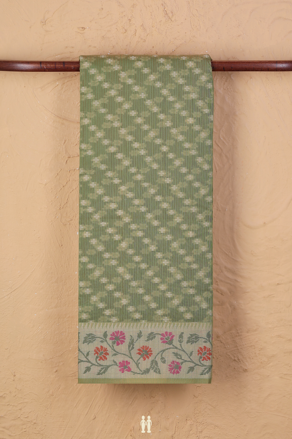 Kota Cotton Saree In Fern Green With Diagonal Design