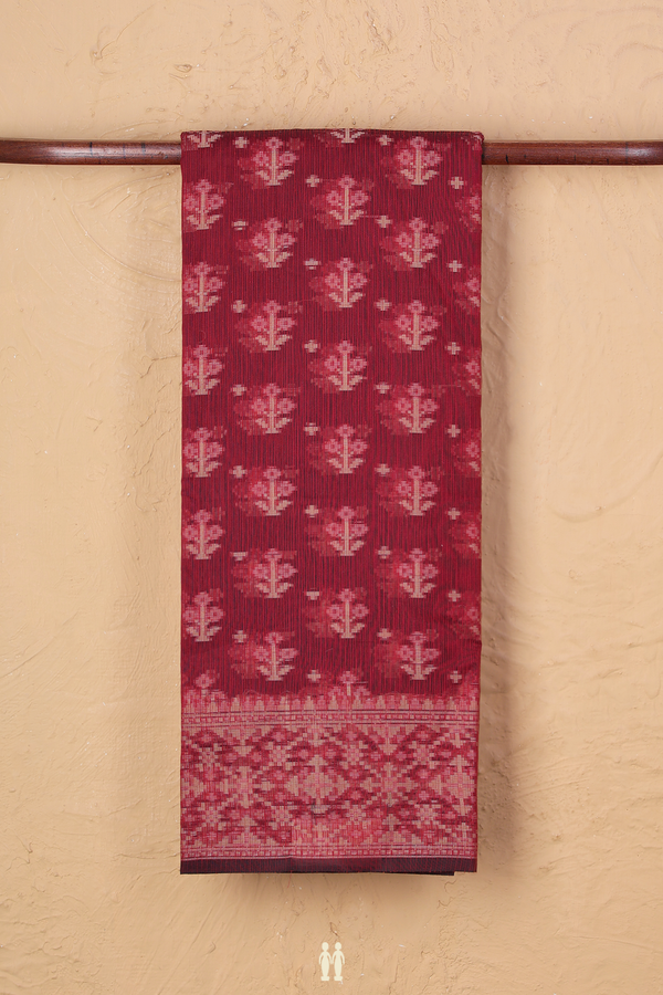 Kota Cotton Saree In Burgundy Red With Floral Buttas