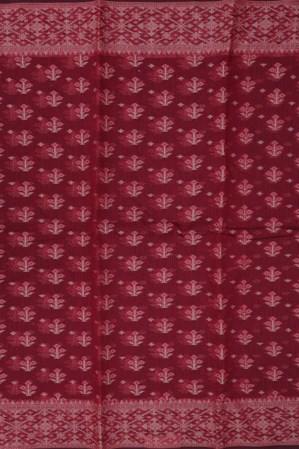 Kota Cotton Saree In Burgundy Red With Floral Buttas