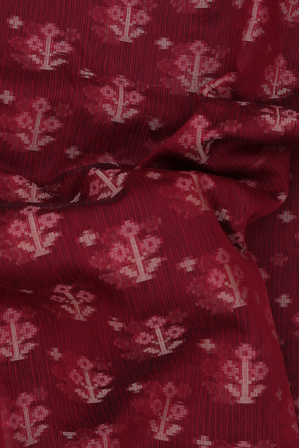 Kota Cotton Saree In Burgundy Red With Floral Buttas