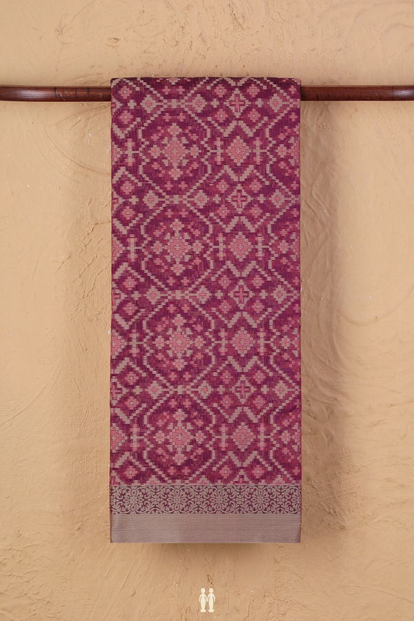 Kota Cotton Saree In Plum Purple With Ikat Design