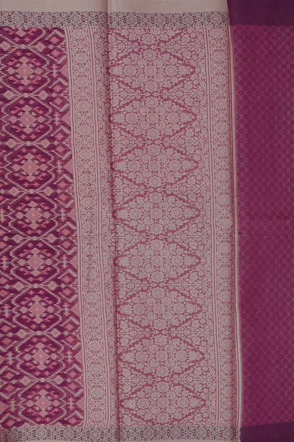 Kota Cotton Saree In Plum Purple With Ikat Design