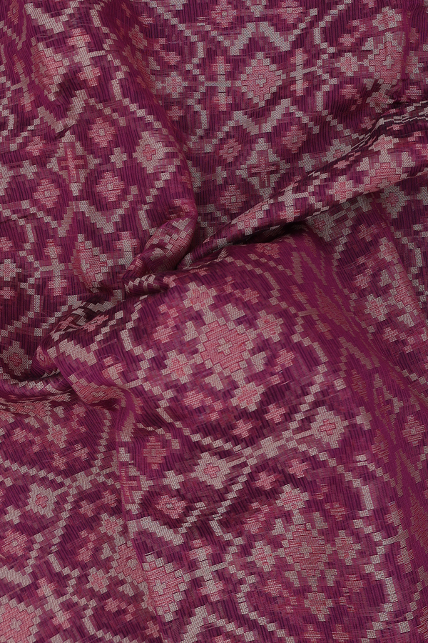 Kota Cotton Saree In Plum Purple With Ikat Design
