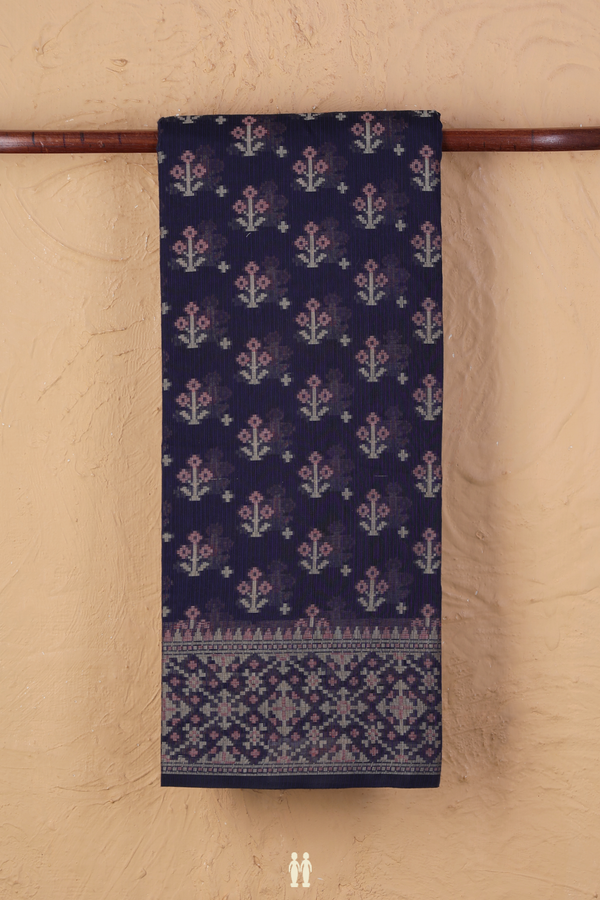 Kota Cotton Saree In Navy Blue With Floral Design