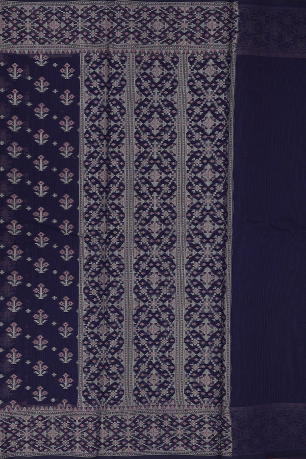 Kota Cotton Saree In Navy Blue With Floral Design