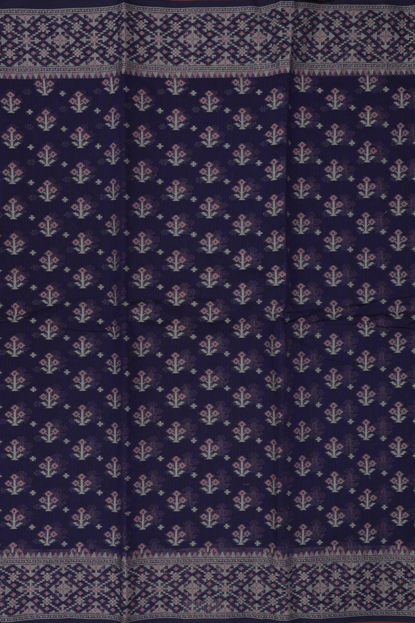 Kota Cotton Saree In Navy Blue With Floral Design