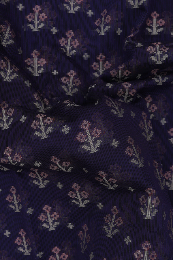 Kota Cotton Saree In Navy Blue With Floral Design