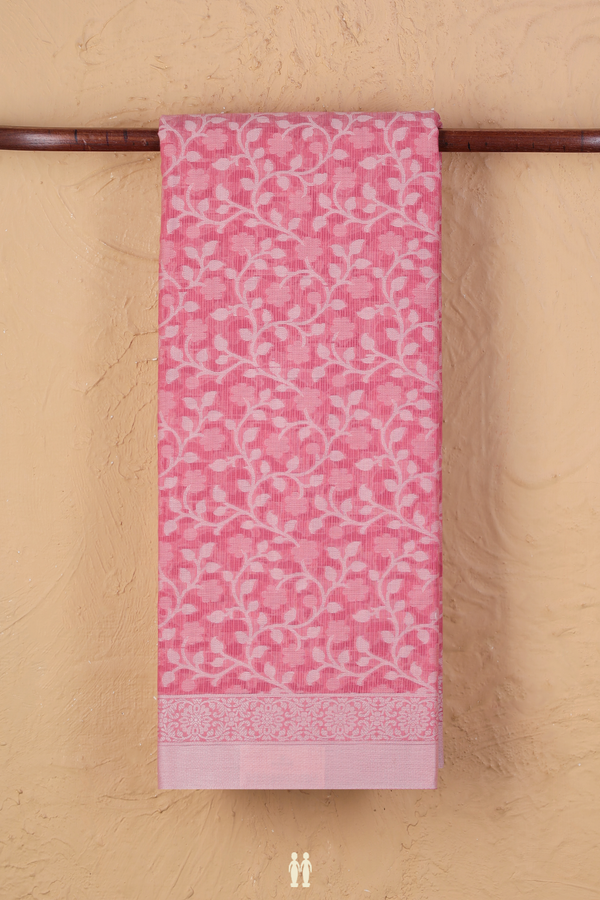 Kota Cotton Saree In Pink With Floral Design