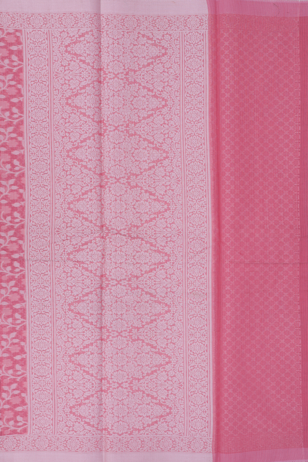 Kota Cotton Saree In Pink With Floral Design