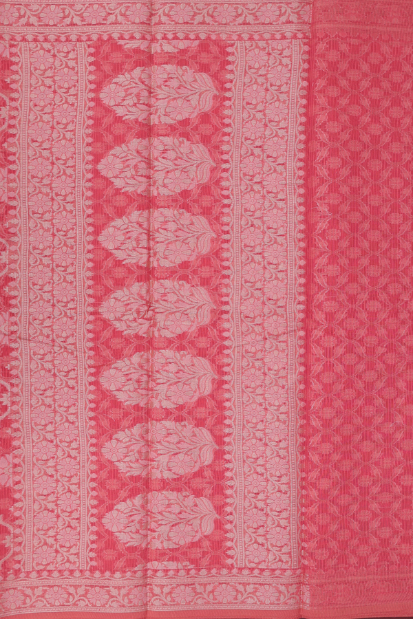 Kota Cotton Saree In Coral Red With Floral Design