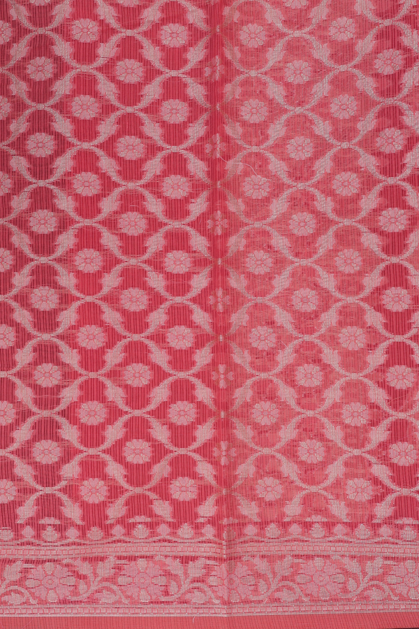 Kota Cotton Saree In Coral Red With Floral Design
