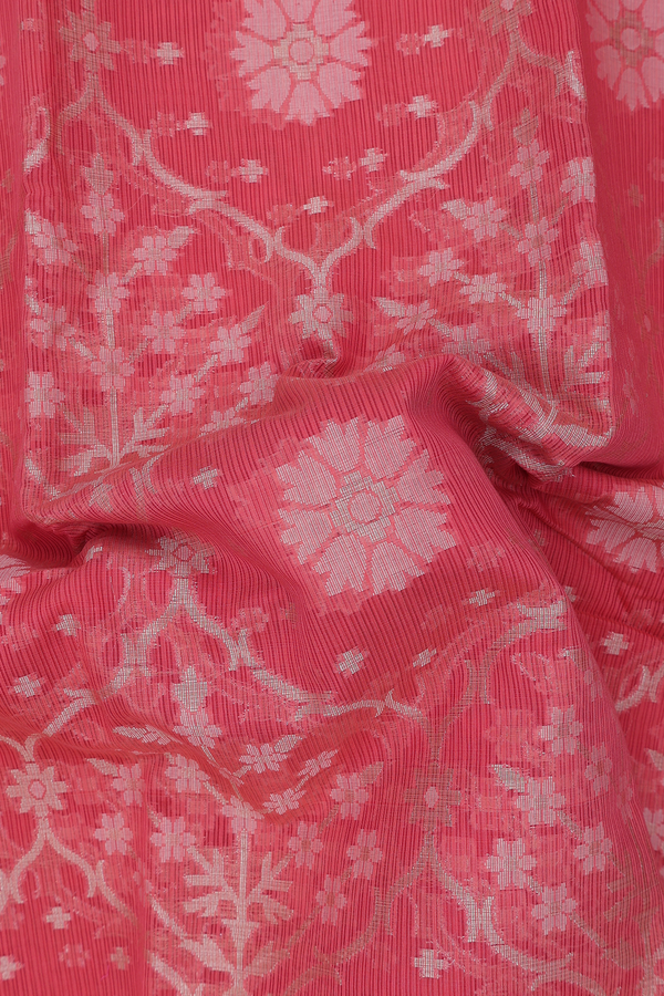 Kota Cotton Saree In Coral Red With Floral Design