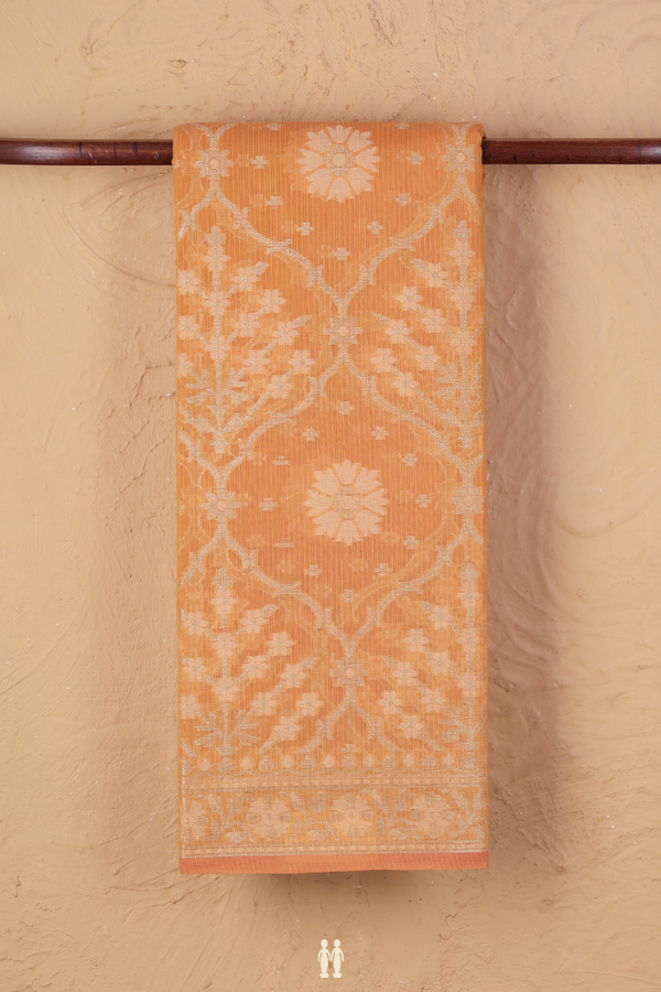 Kota Cotton Saree In Mustard Yellow With Floral Design