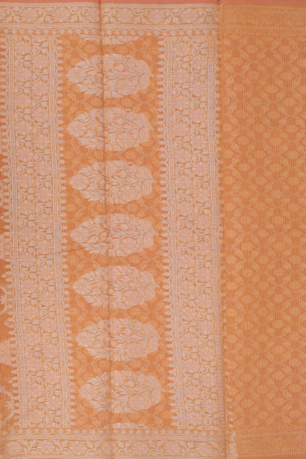 Kota Cotton Saree In Mustard Yellow With Floral Design