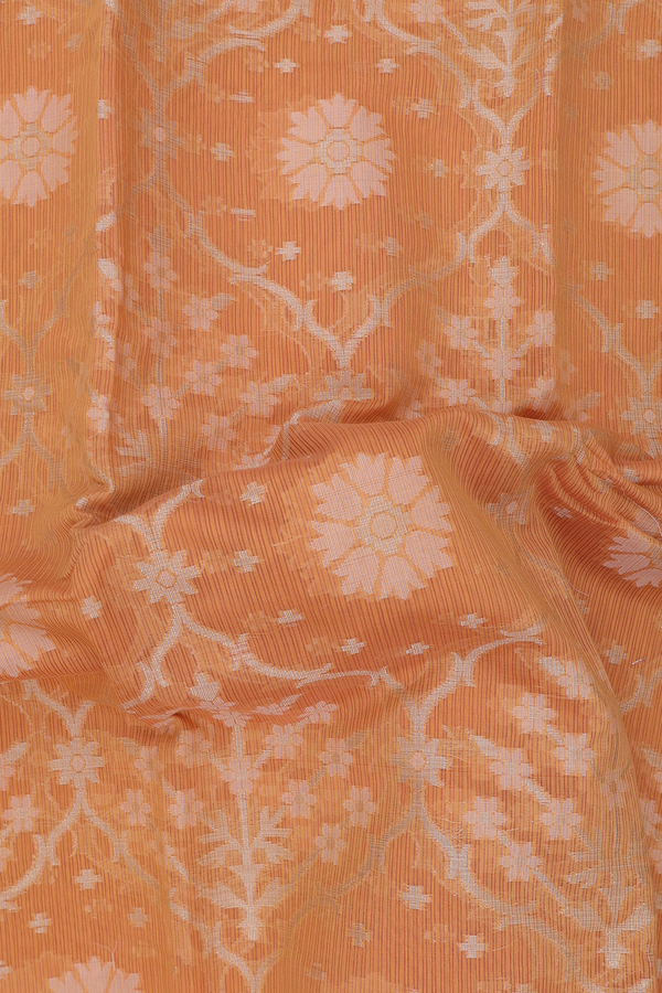 Kota Cotton Saree In Mustard Yellow With Floral Design