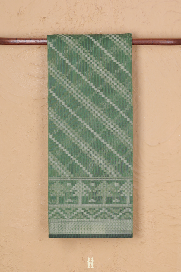 Kota Cotton Saree In Fern Green With Diagonal Design
