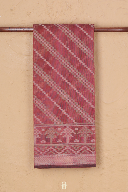 Kota Cotton Saree In Dusty Red With Diagonal Design