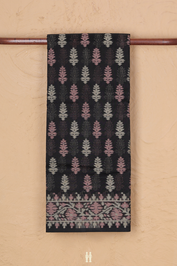 Kota Cotton Saree In Black With Threadwork Buttas