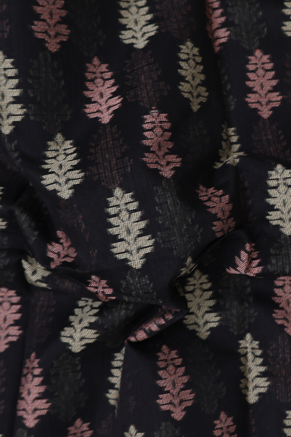 Kota Cotton Saree In Black With Threadwork Buttas