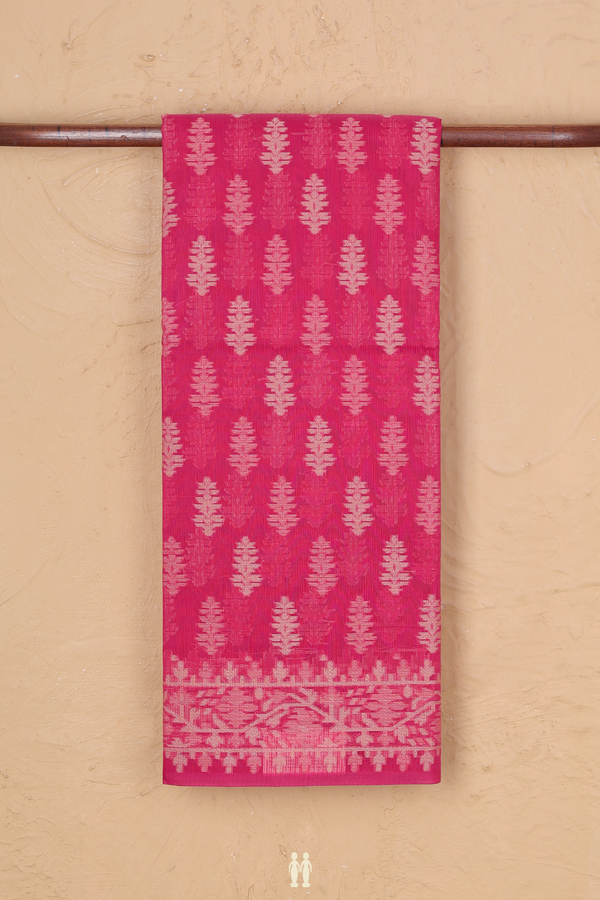 Kota Cotton Saree In Rani Pink With Threadwork Buttas