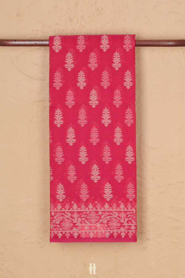 Kota Cotton Saree In Coral Red With Threadwork Buttas