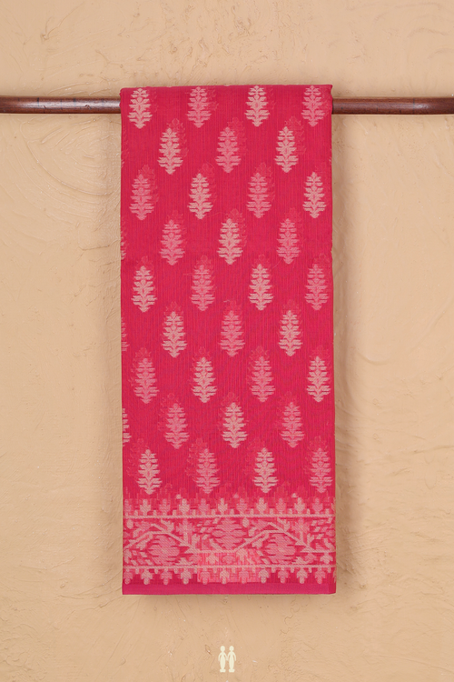 Kota Cotton Saree In Coral Red With Threadwork Buttas