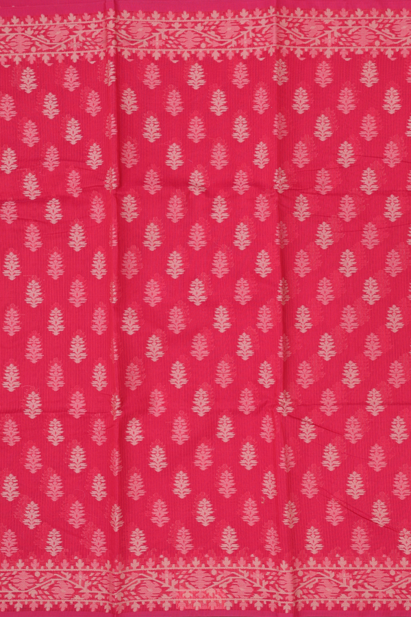Kota Cotton Saree In Coral Red With Threadwork Buttas
