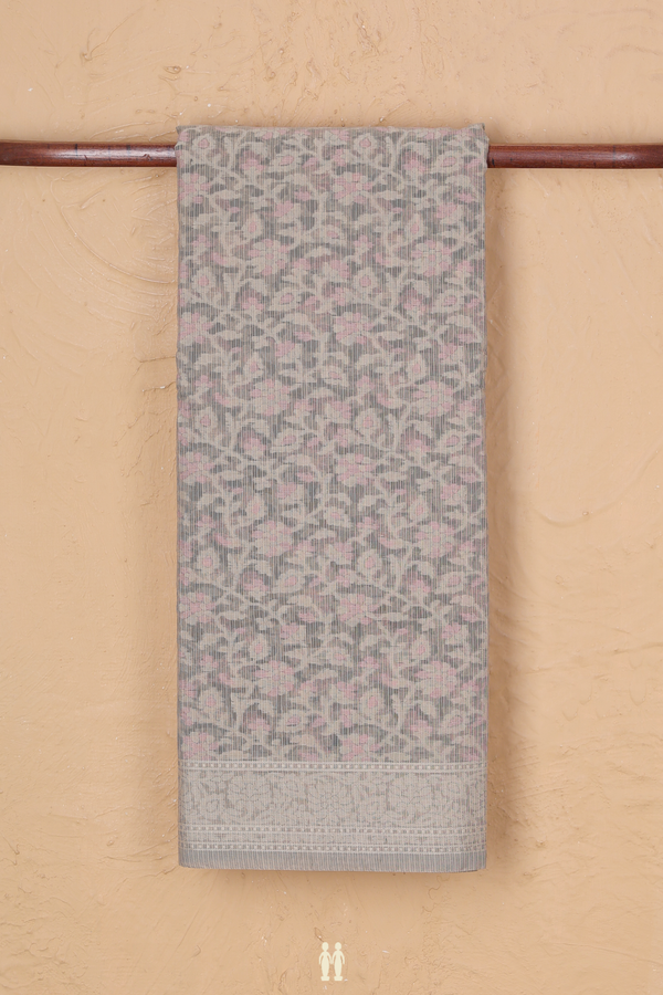Kota Cotton Saree In Grey With Floral Design