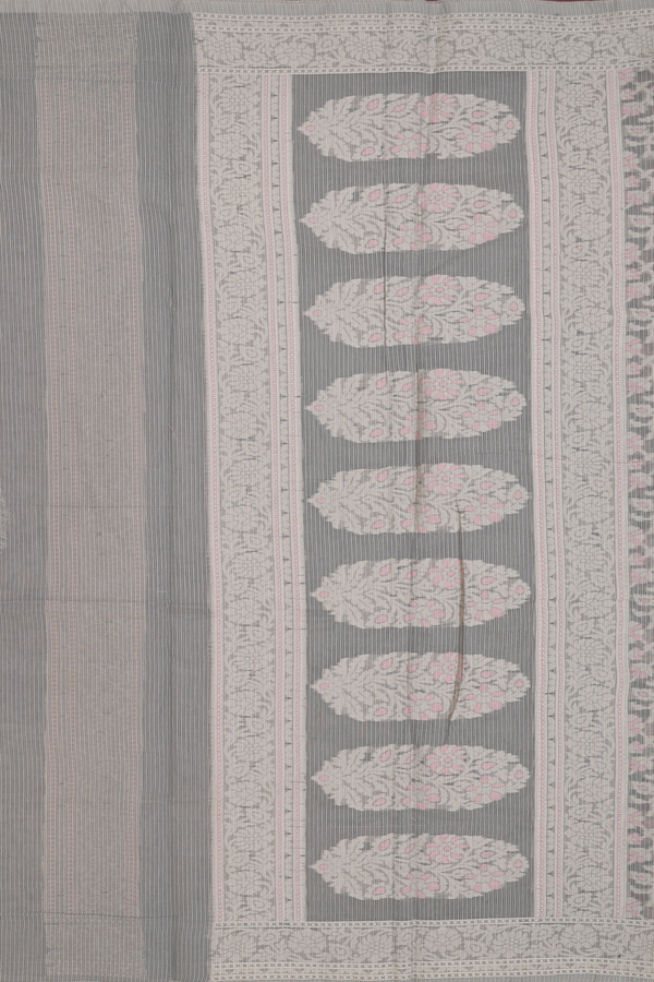 Kota Cotton Saree In Grey With Floral Design