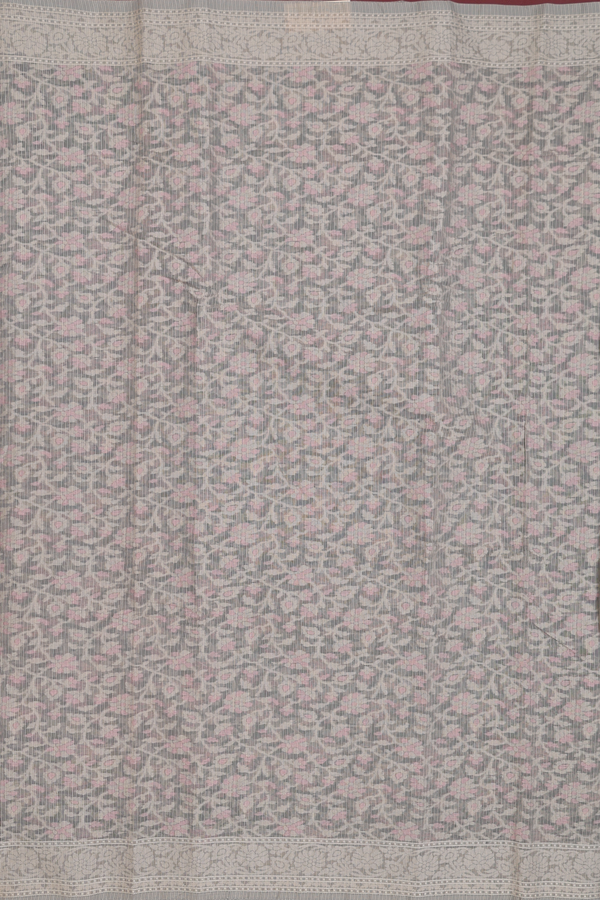 Kota Cotton Saree In Grey With Floral Design