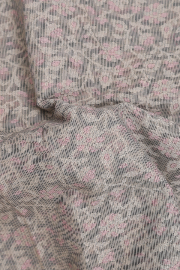 Kota Cotton Saree In Grey With Floral Design