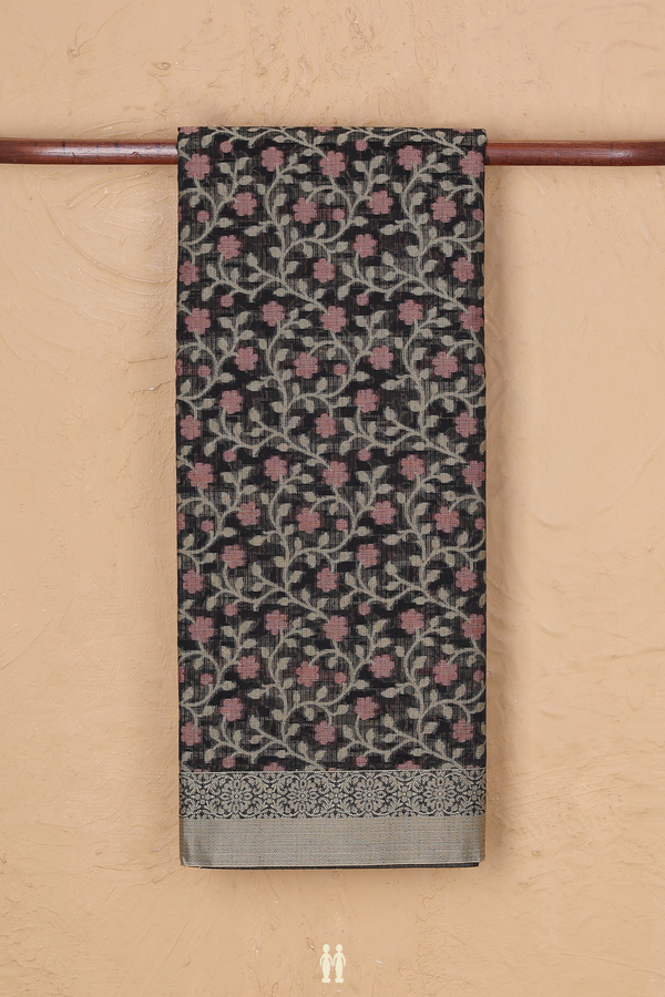 Kota Cotton Saree In Black With Floral Design
