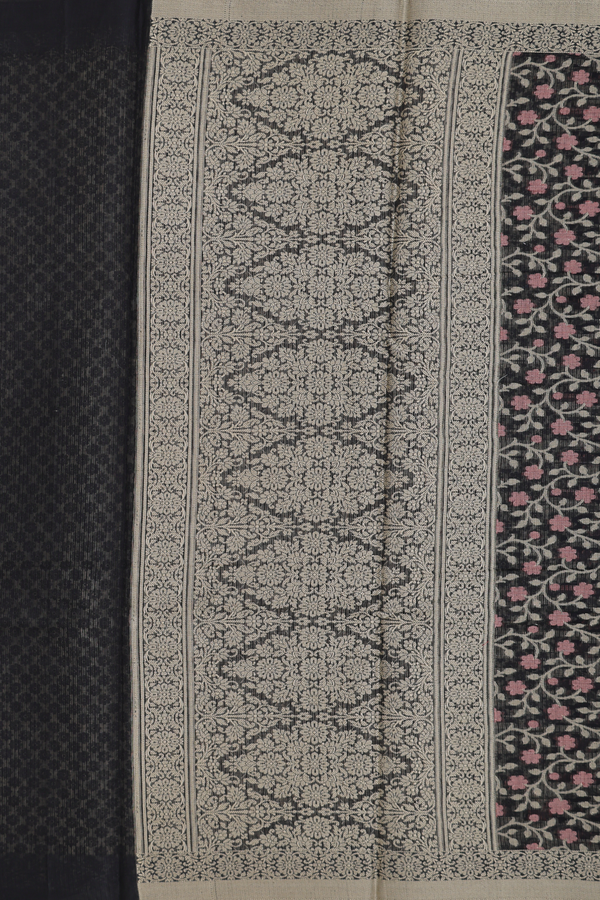 Kota Cotton Saree In Black With Floral Design
