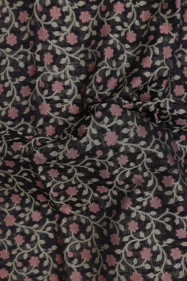 Kota Cotton Saree In Black With Floral Design