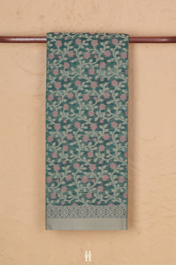 Kota Cotton Saree In Green With Floral Design