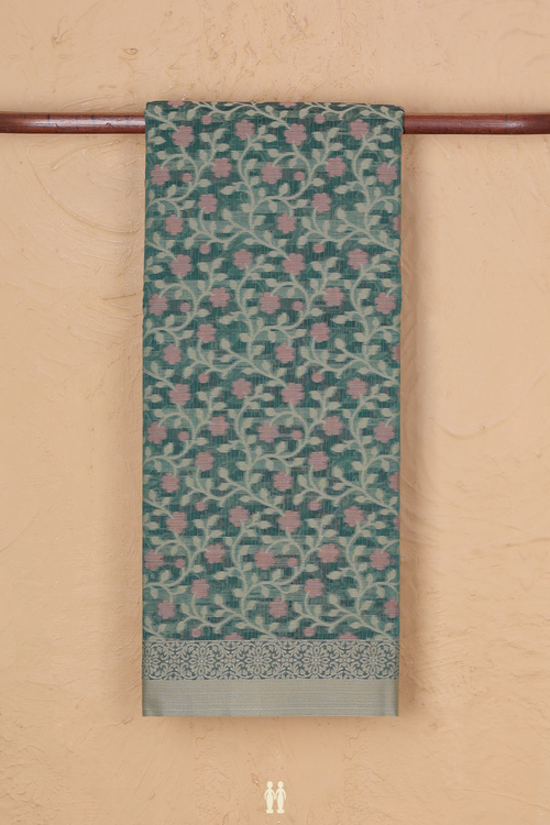 Kota Cotton Saree In Green With Floral Design