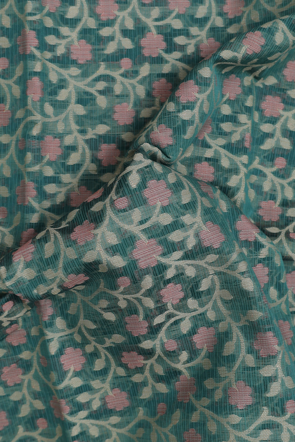Kota Cotton Saree In Green With Floral Design