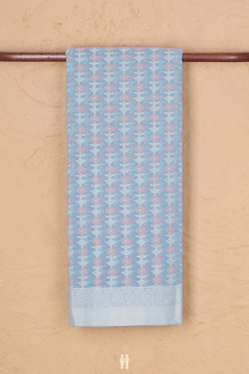 Kota Cotton Saree In Powder Blue With Floral Design