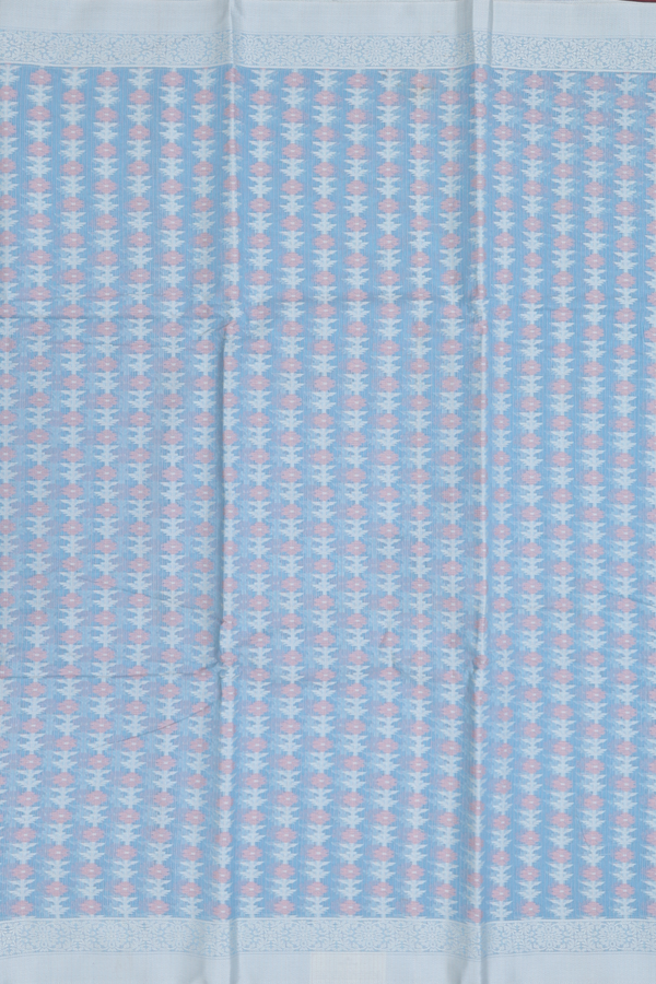 Kota Cotton Saree In Powder Blue With Floral Design
