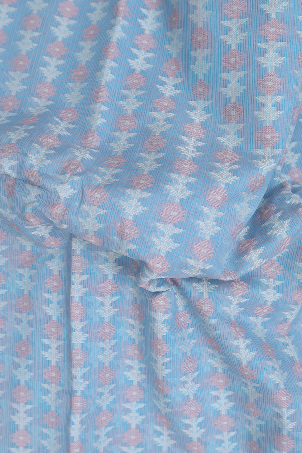 Kota Cotton Saree In Powder Blue With Floral Design
