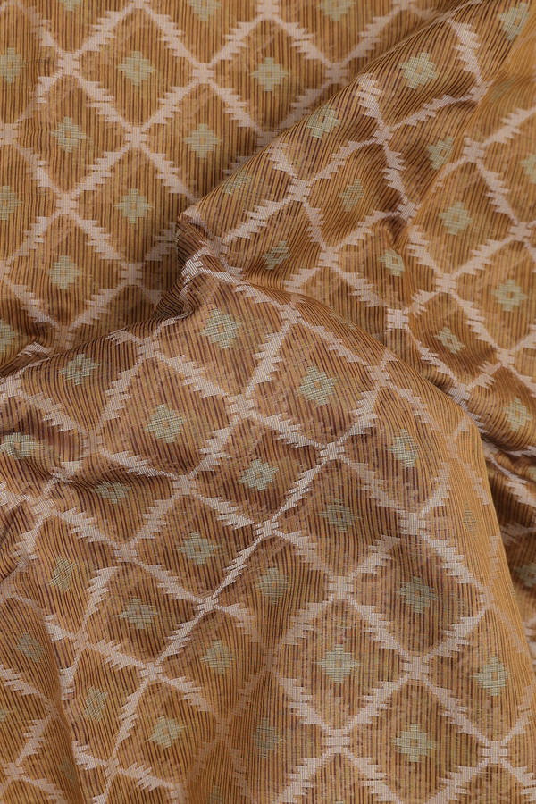 Kota Cotton Saree In Golden Brown With Diamond Design