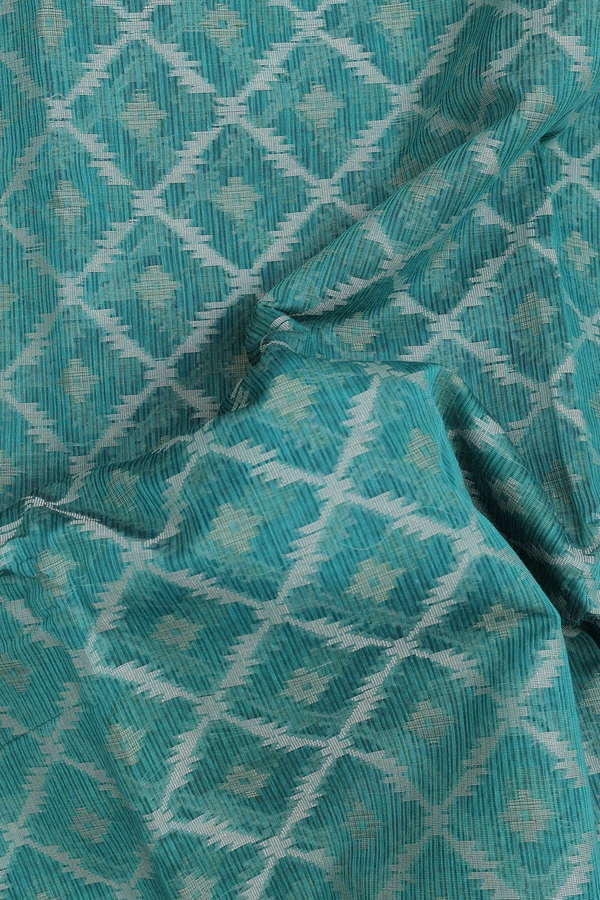Kota Cotton Saree In Green With Diamond Design