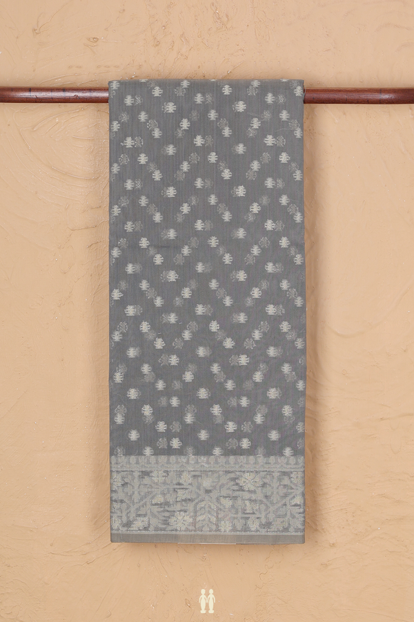 Kota Cotton Saree In Grey With Zari Buttas
