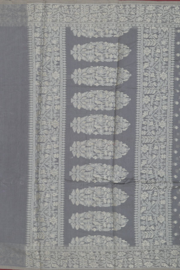 Kota Cotton Saree In Grey With Zari Buttas