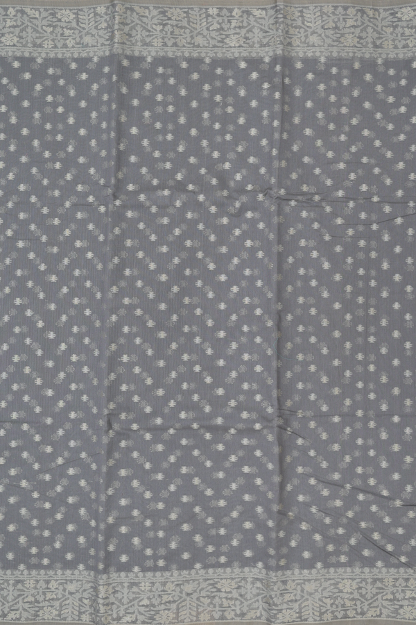 Kota Cotton Saree In Grey With Zari Buttas