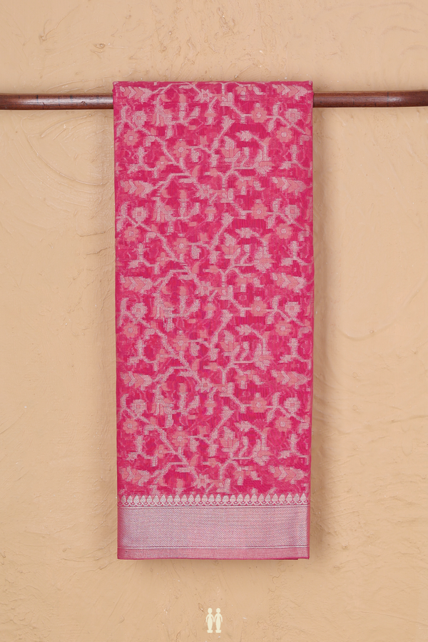 Kota Cotton Saree In Rani Pink With Floral Design