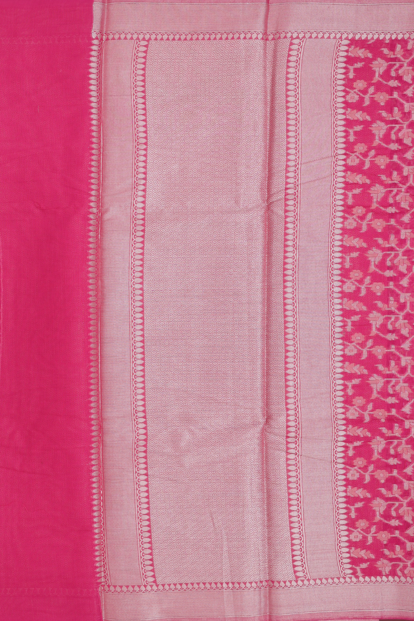 Kota Cotton Saree In Rani Pink With Floral Design