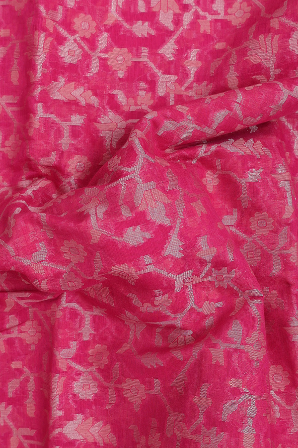 Kota Cotton Saree In Rani Pink With Floral Design