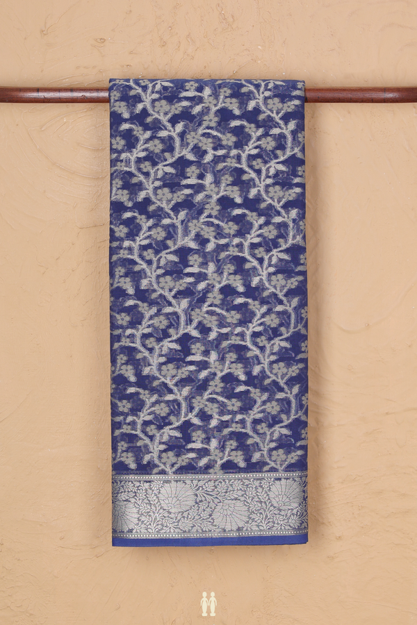 Kota Cotton Saree In Royal Blue With Floral Design